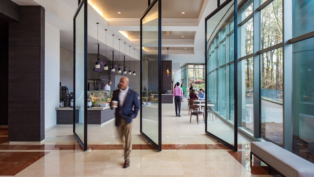A person walking through a building.